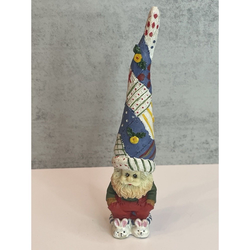 Vtg Figurine Santa Claus With Tall Patchwork Hat Christmas